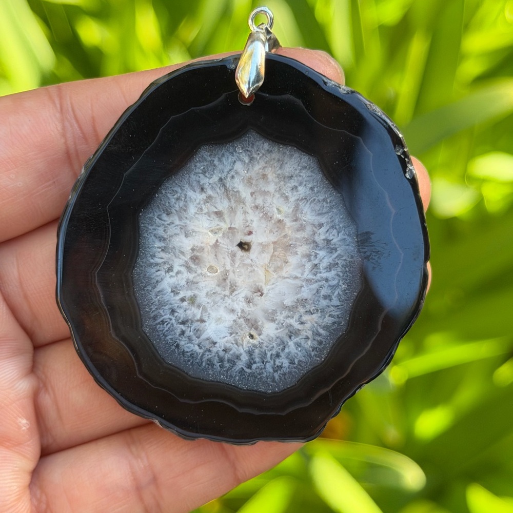 Sterling silver large statement druzy agate pendant 0606‎